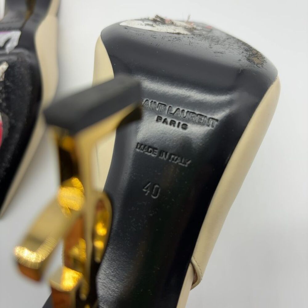 Yves Saint Laurent Cream Slingback Heels with Gold Accent - Picture 9 of 10